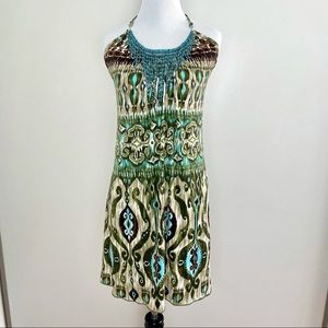New BCX Beaded Green Adjustable Halter Dress Size Small